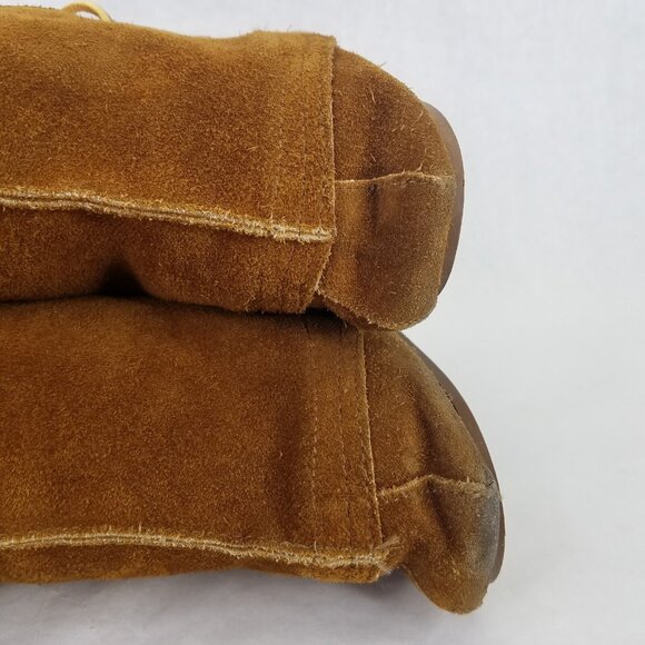 Minnetonka Knee High Boot Womens 7 Moccasins Fringe Front Lace Leather Brown USA - Picture 12 of 16